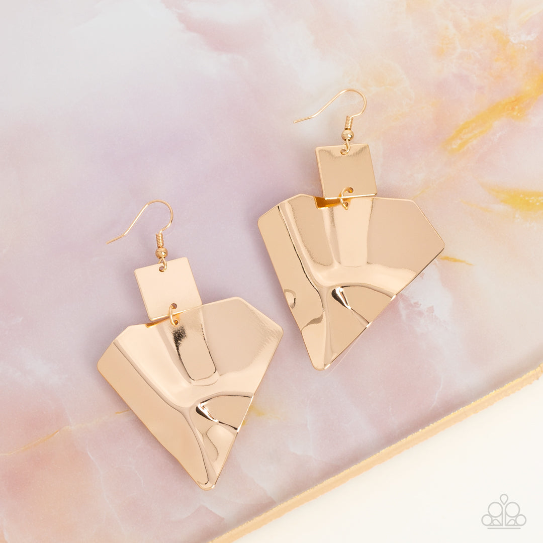 Deceivingly Deco Gold Earrings (Yellow 126)