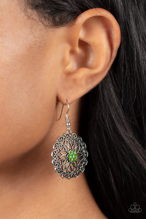 Flower Shop Sparkle Green Earrings (Orange 1062)