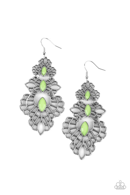 Flamboyant Frills Green Earrings (Orange 1058)