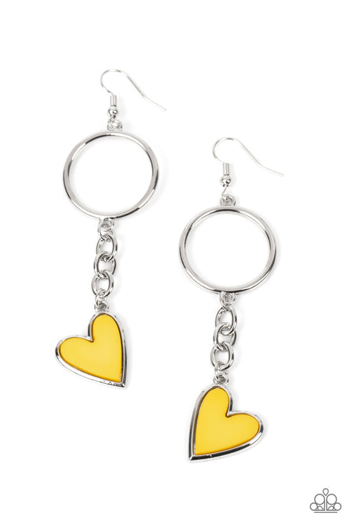 Don't Miss a HEARTBEAT Yellow Earrings (Orange 1068)