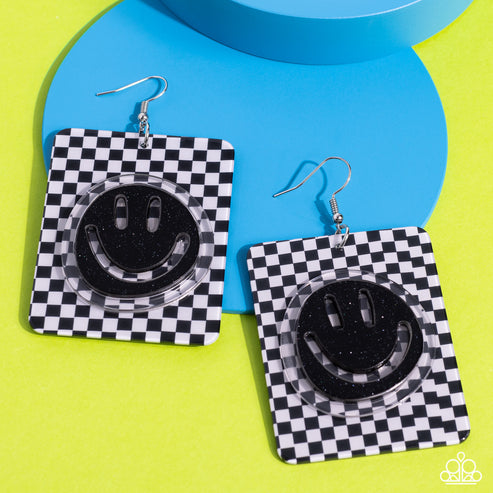 Cheeky Checkerboard Black Earring (Yellow 1591)