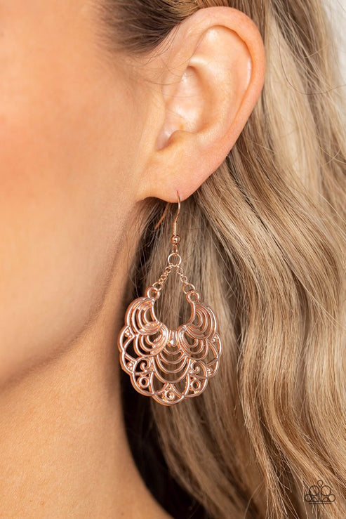 Frilly Finesse Rose Gold Earrings (Orange 1359)