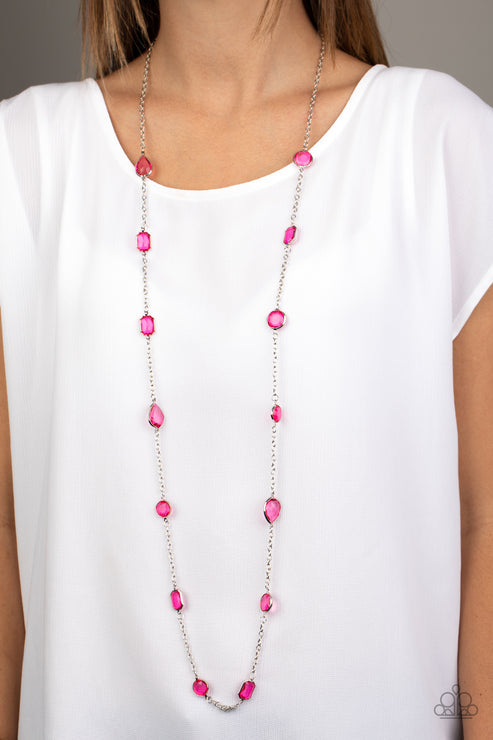 Glassy Glamorous Pink Necklace (Hot Pink 3)