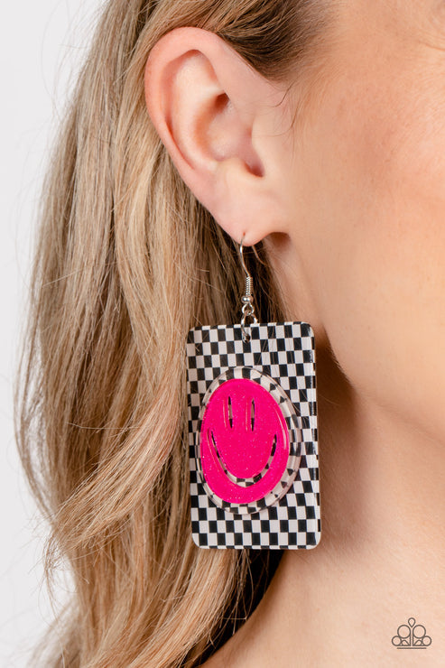 Cheeky Checkerboard Pink Earrings (Orange 1050)