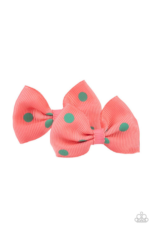 Polka Dot Drama Coral & Green Hair Clip (Spicy 341)