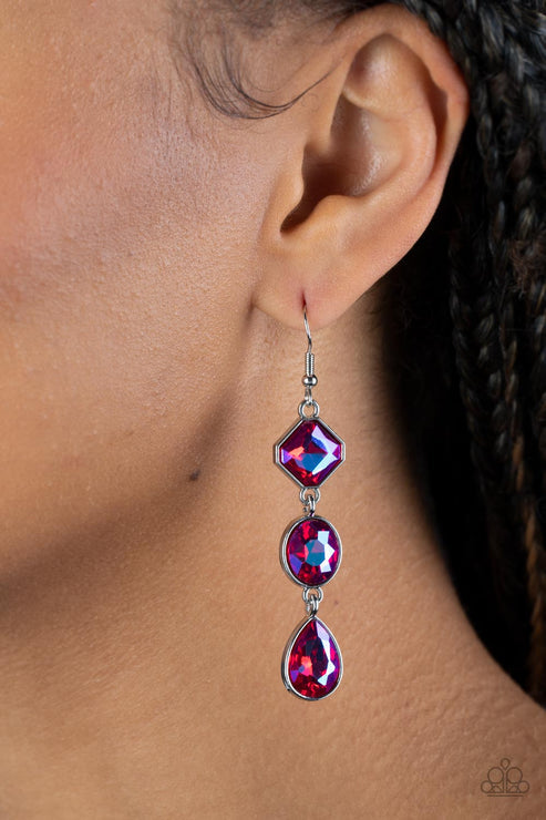 Reflective Rhinestones Pink Earrings (Hot Pink 2)