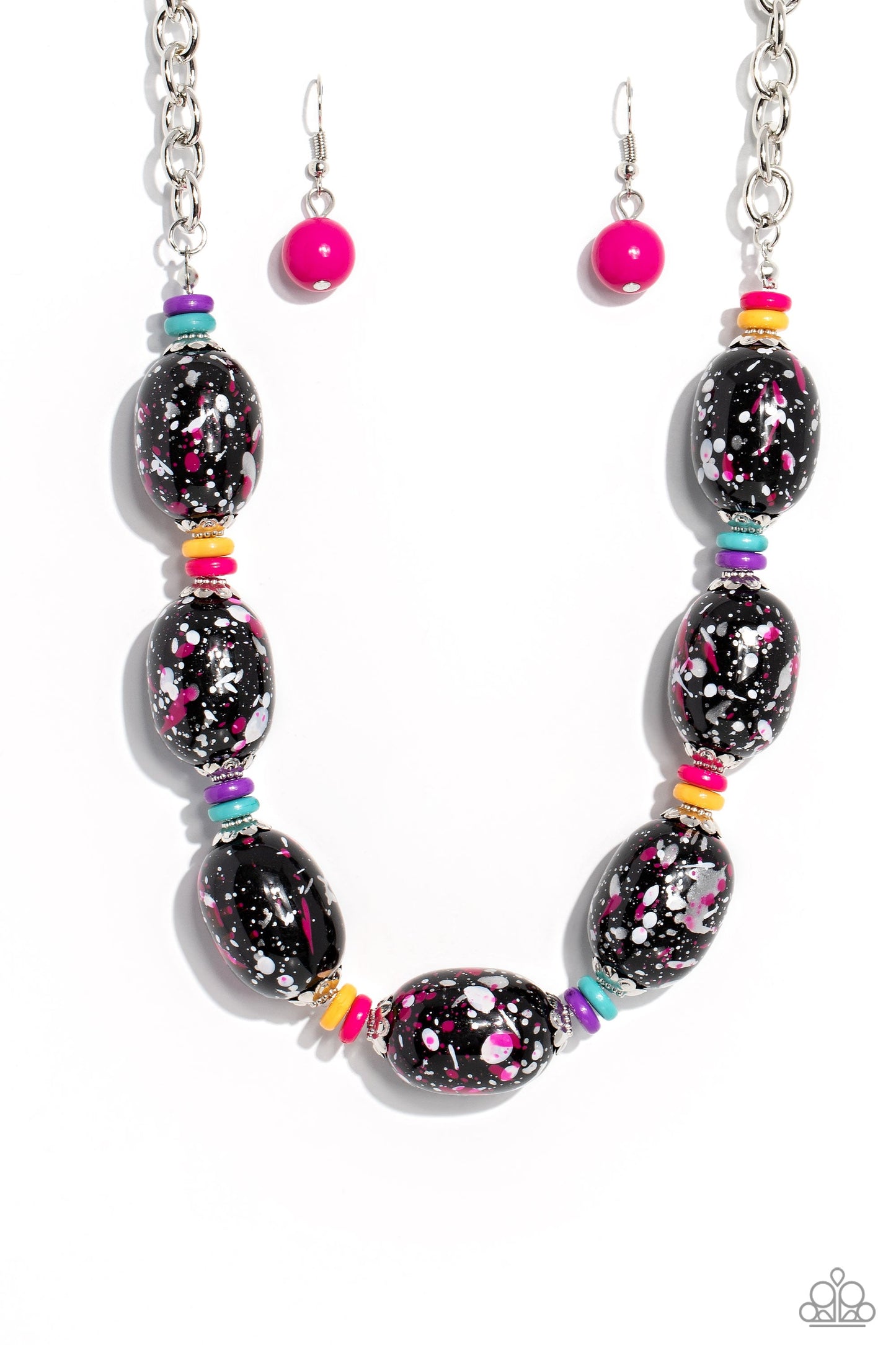 Paparazzi No Laughing SPLATTER Pink Necklace (Orange 1889)