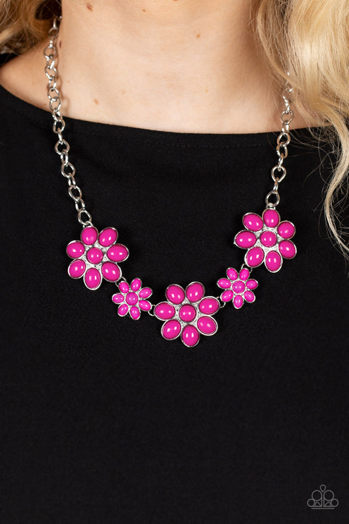 Flamboyantly Flowering Pink Necklace (Hot Pink 100)