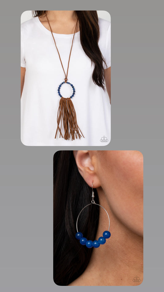 Namaste Mama Blue Necklace & Let It Slide Earrings (Orange 1921)