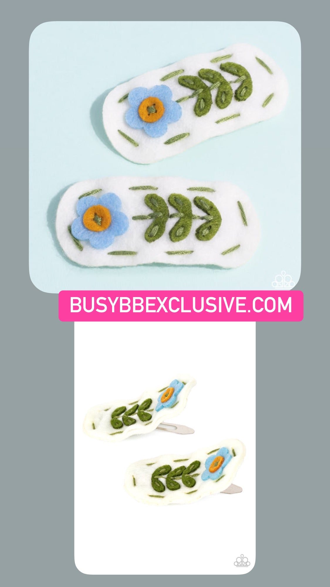 Floral Whimsy Blue Hair Clip (Orange 1081)