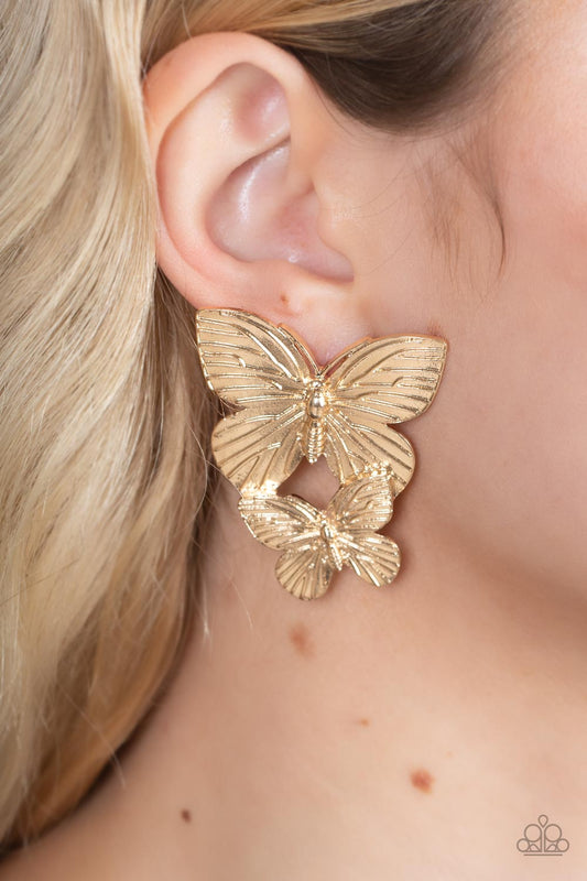 Blushing Butterflies Gold Post Fitting Earrings (Pink 1841)