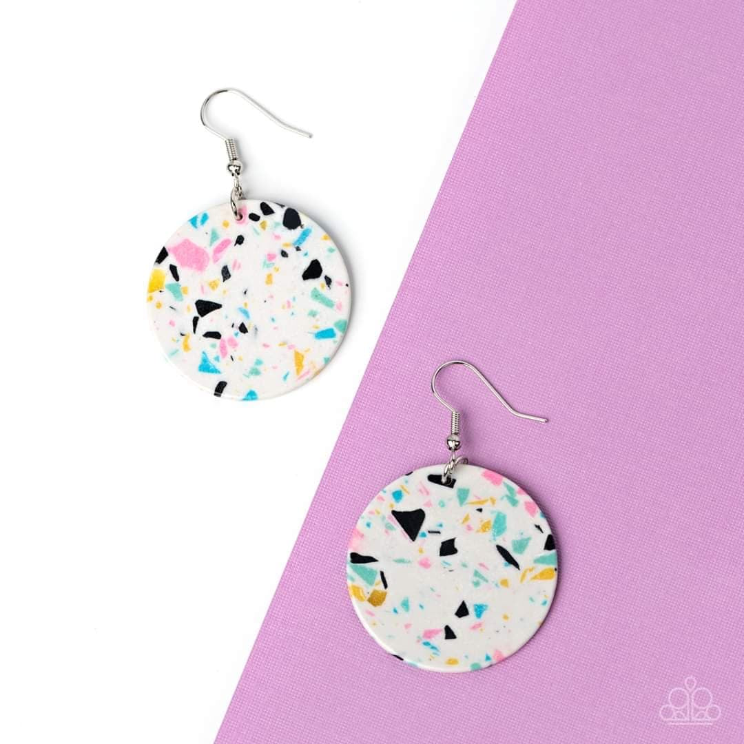 Tenaciously Terrazzo White Earrings (Orange 1503)