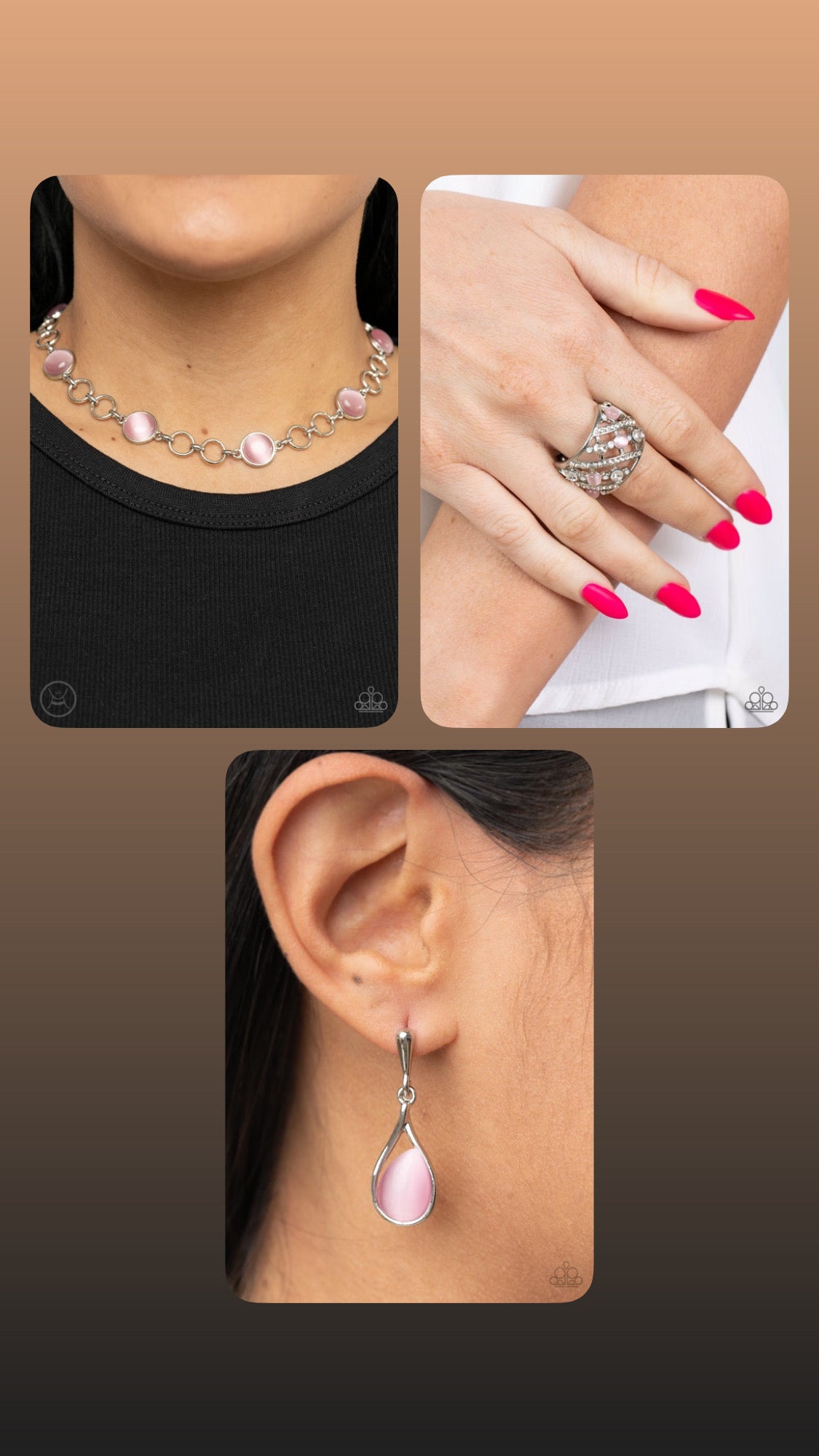 Dreamy Distractions Pink Necklace, Bubbles for Brunch Ring & Pampered Glow Up Earrings (Brown 1244)