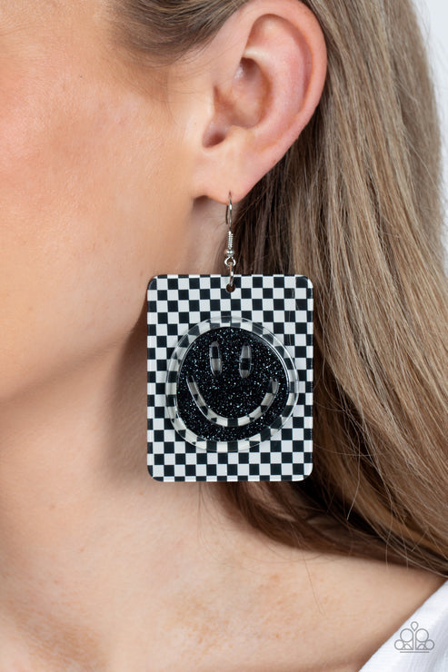 Cheeky Checkerboard Black Earring (Yellow 1591)