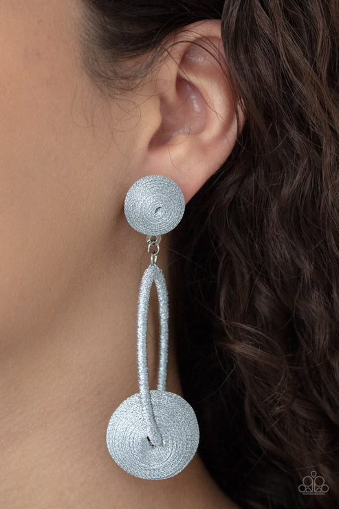 Social Sphere Shimmery Silver Dangling Earrings (Pinky 28)