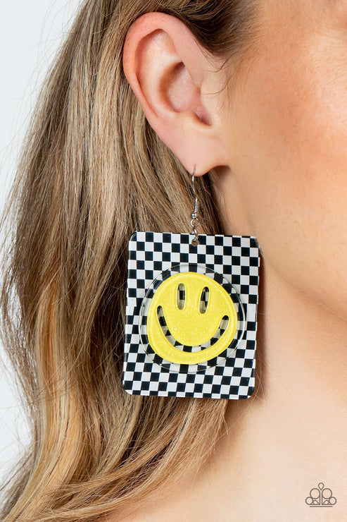 Cheeky Checkerboard Yellow Earrings (Orange 1430)