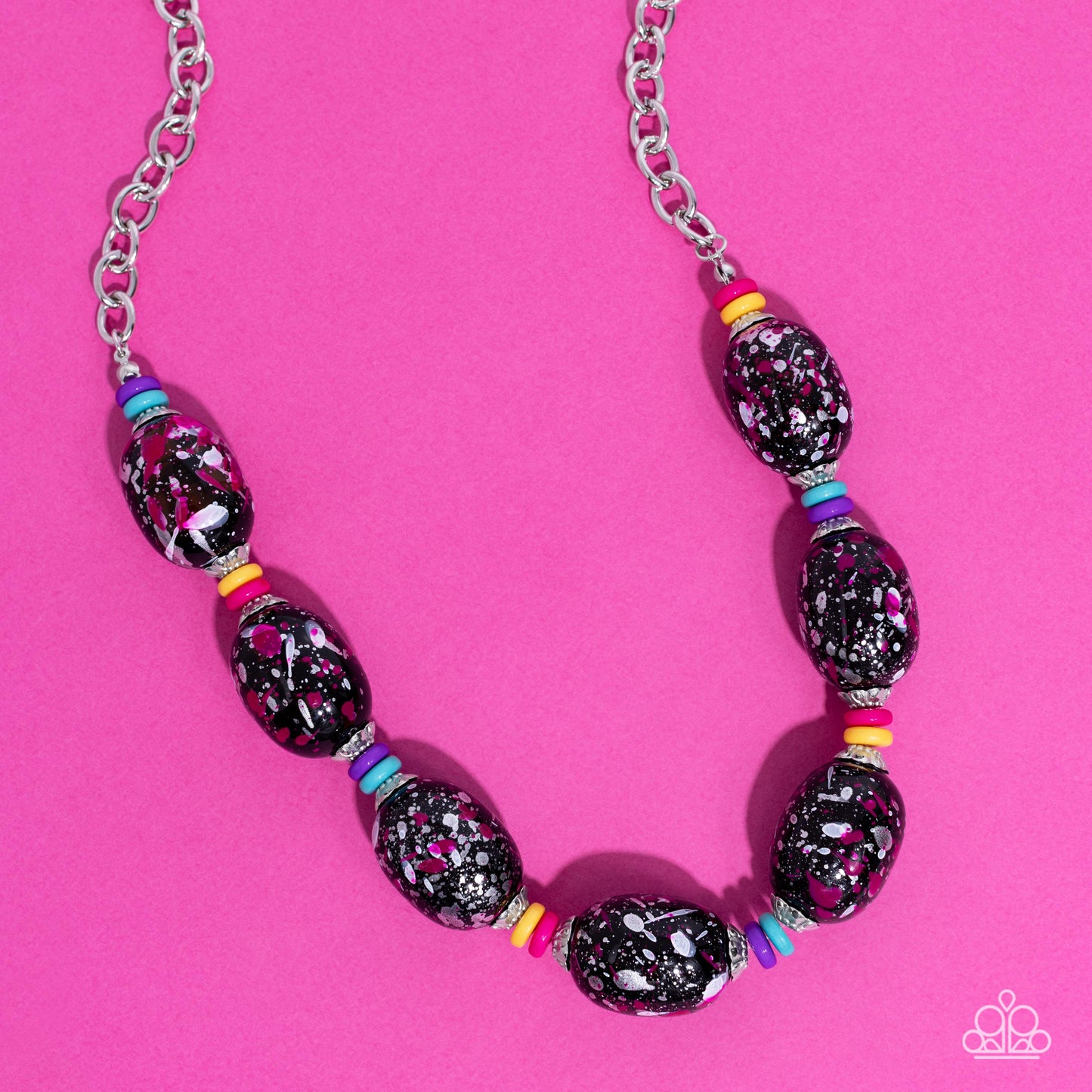 Paparazzi No Laughing SPLATTER Pink Necklace (Orange 1889)