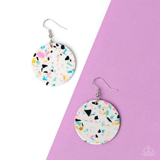 Tenaciously Terrazzo White Earrings (Orange 1905)