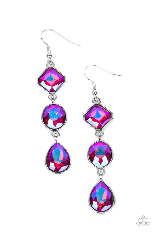 Reflective Rhinestones Pink Earrings (Hot Pink 2)