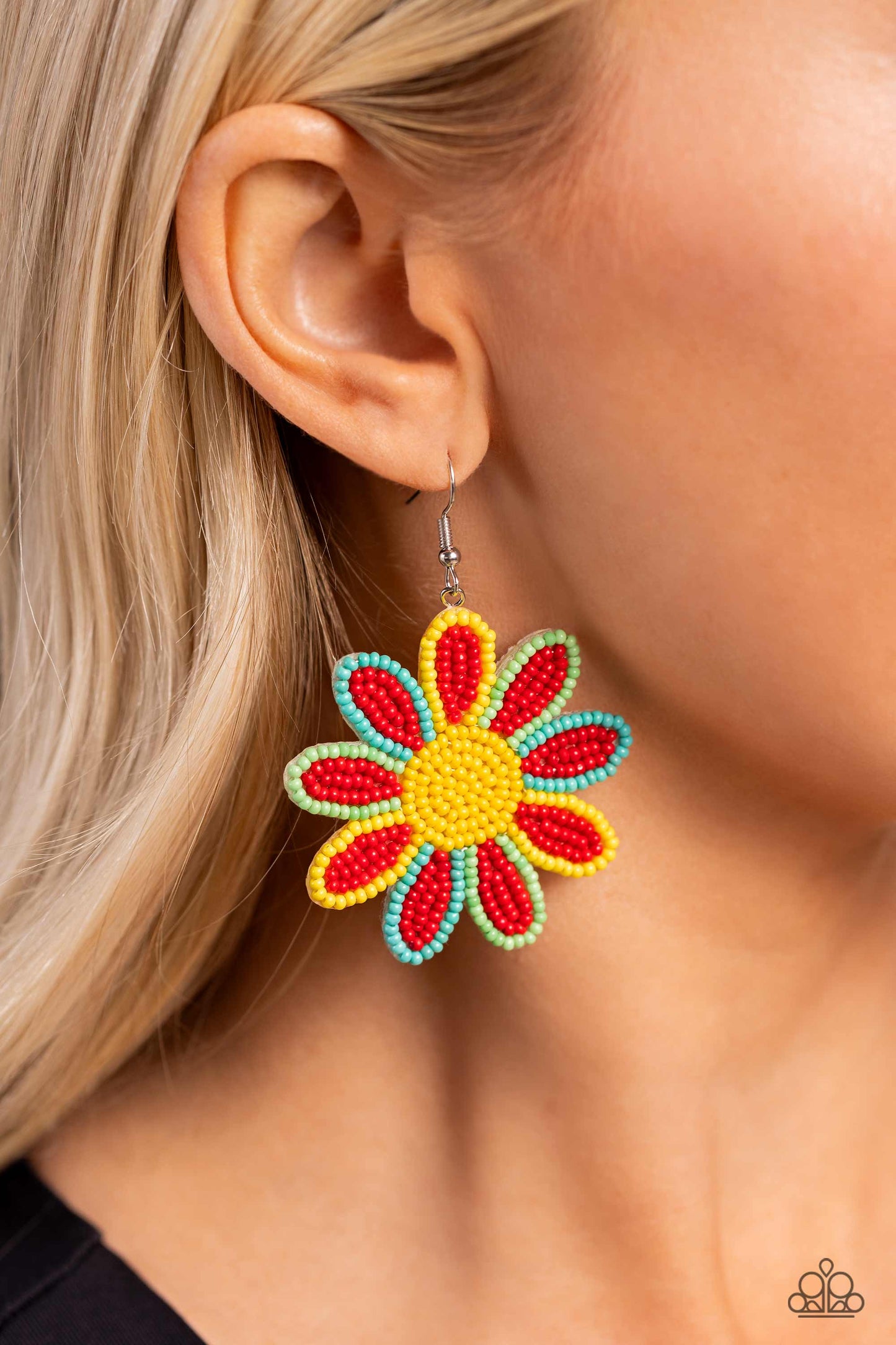 Decorated Daisies Red Earrings (Orange 1755)