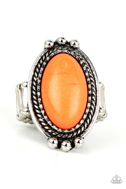 Lost in Sagebrush Silver Frame Stretchy Ring (Orange 4)