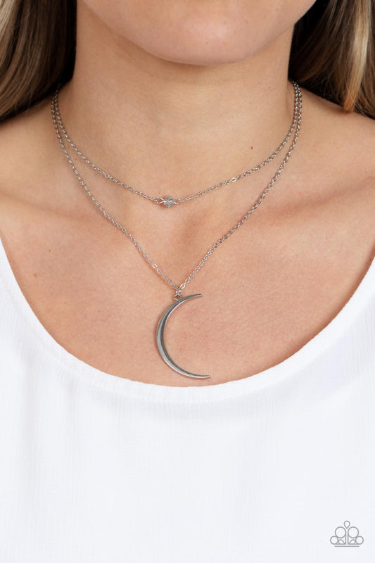 Modern Moonbeam Silver Necklace (Orange 1799)