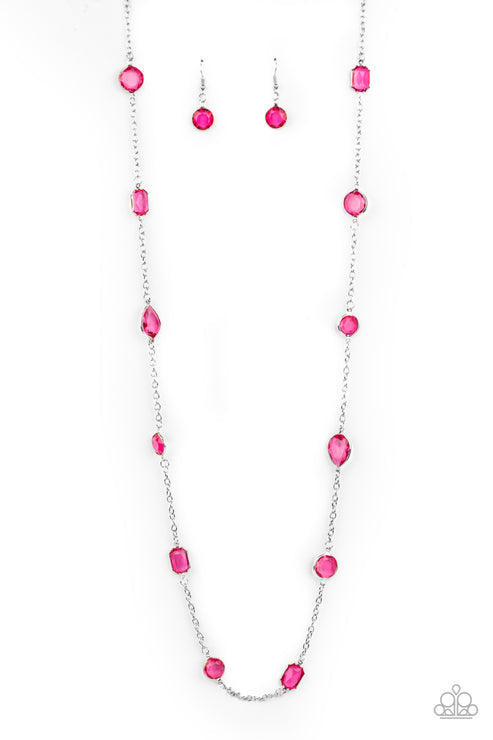 Glassy Glamorous Pink Necklace (Hot Pink 3)