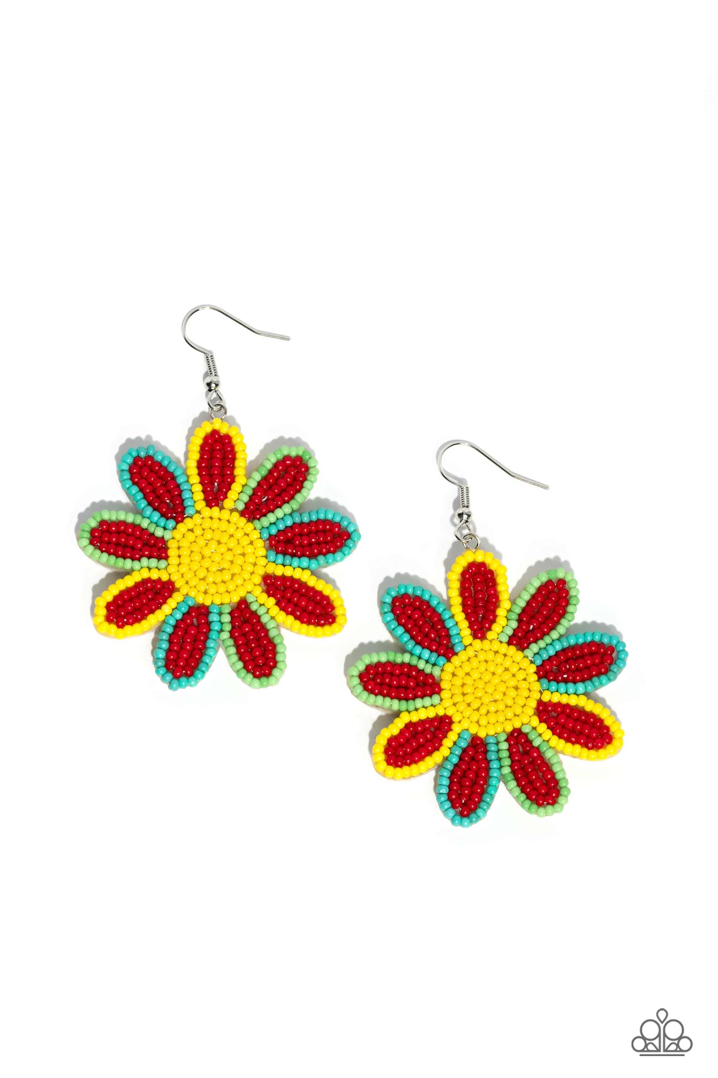 Decorated Daisies Red Earrings (Orange 1755)