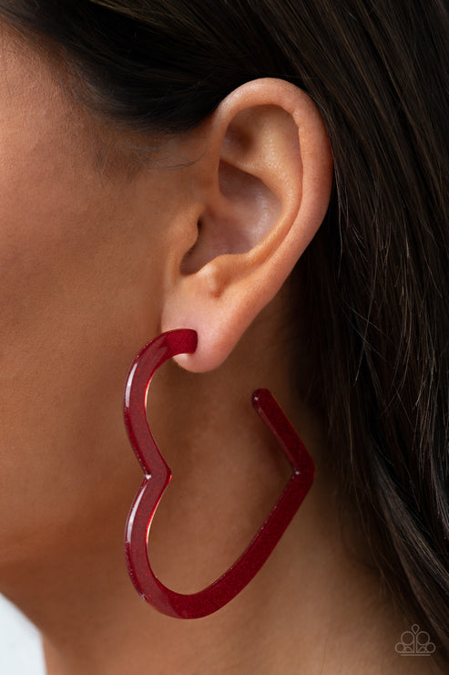 Heart-Throbbing Twinkle Red Hoop Earrings (Orange 1122)