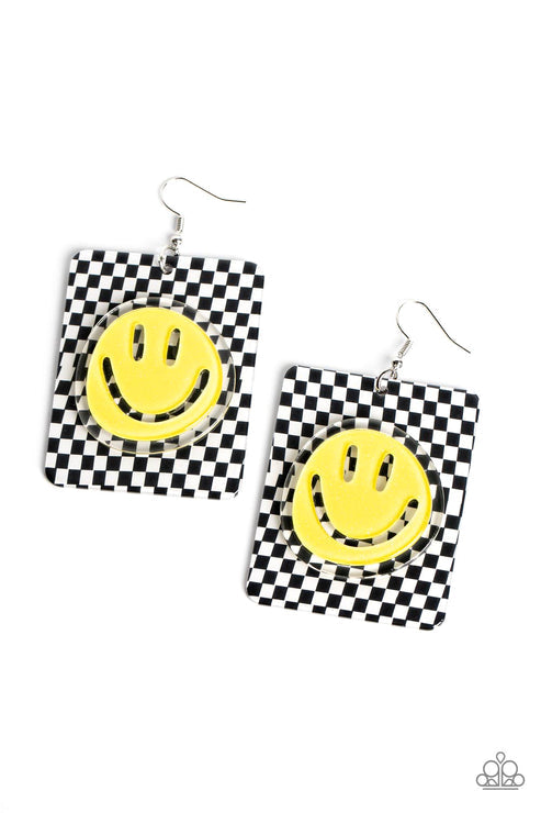 Cheeky Checkerboard Yellow Earrings (Orange 1430)