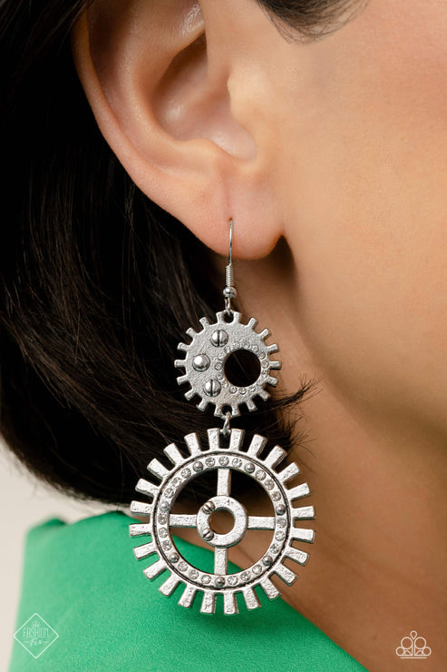 I Have a STEAMPUNK White Earrings - Fashion Fix (Yellow 1599)