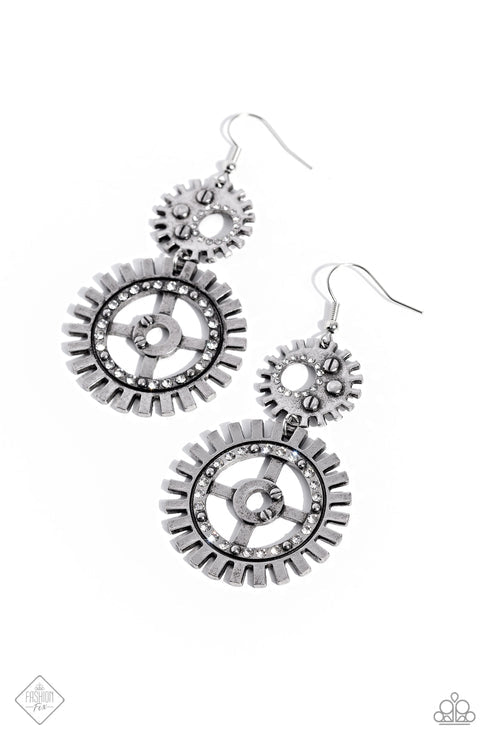 I Have a STEAMPUNK White Earrings - Fashion Fix (Yellow 1599)