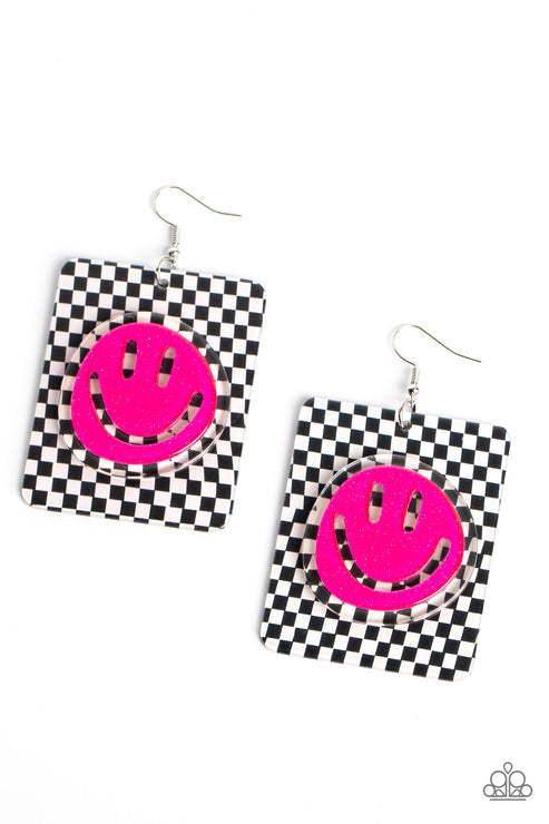 Cheeky Checkerboard Pink Earrings (Orange 1050)