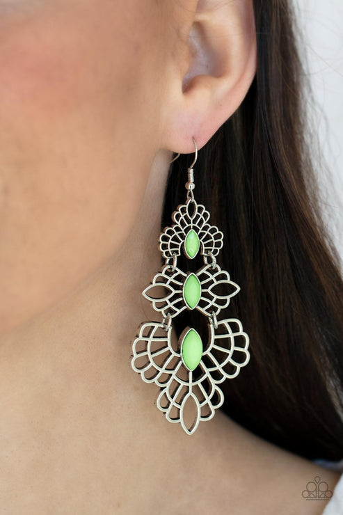 Flamboyant Frills Green Earrings (Orange 1058)